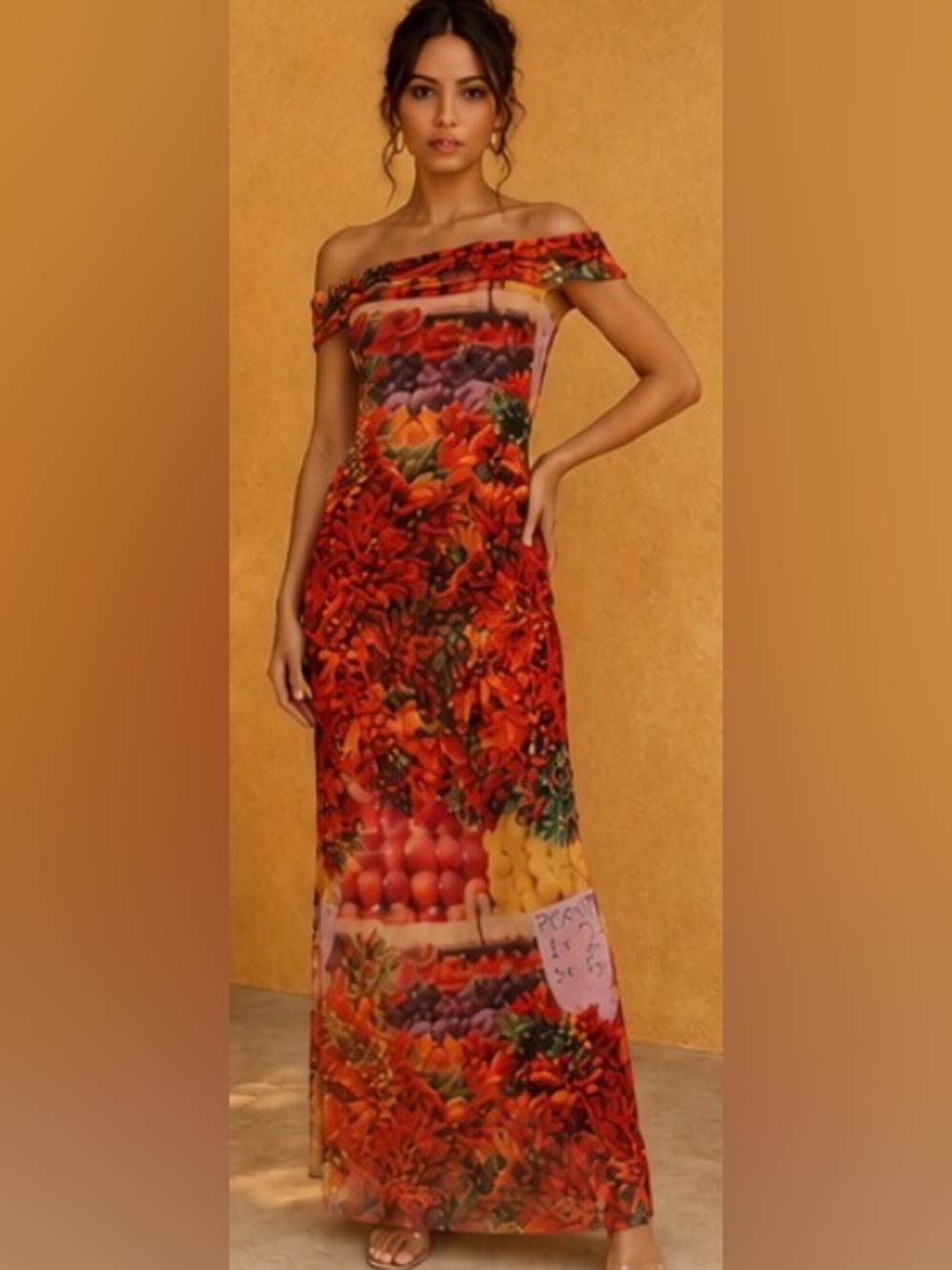 Zara Vibrant Mesh Market Print Maxi Dress | Women’s Size Medium with slide slits